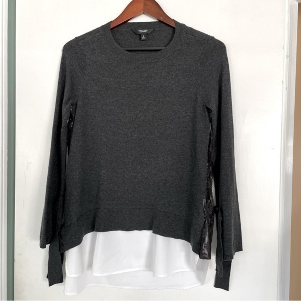 Simply Vera Wang Hi Lo Blouse Small Gray White Lace